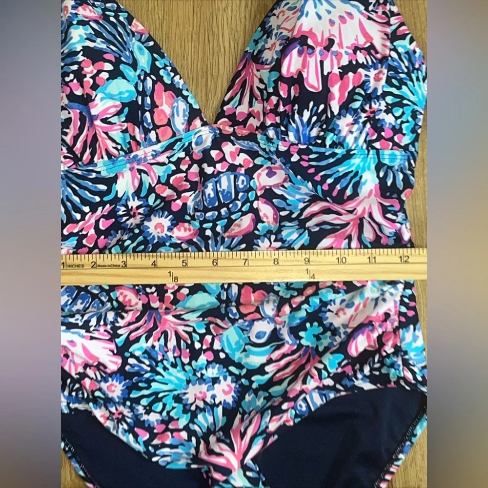 NWT Stella Parker Women’s 1 Piece Bathing Swim Suit Size S Navy Coral Adjustable